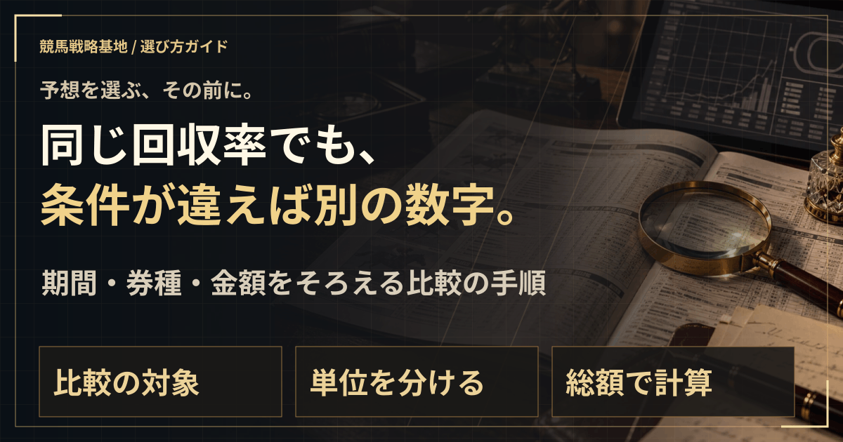 開催・券種・馬券代。比べる条件をそろえよう。の解説ビジュアル