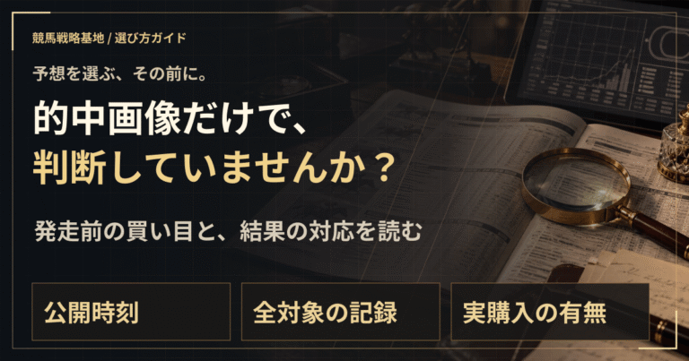 的中実績を見るときは、「予想が出た時刻」まで。の解説ビジュアル