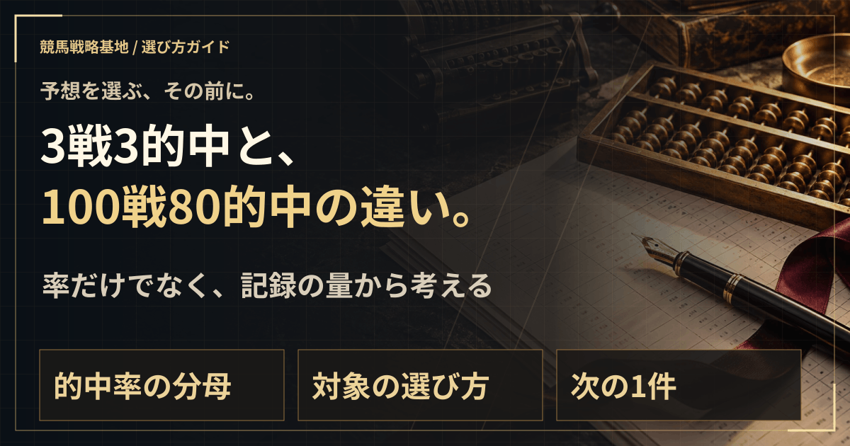 的中率100%を見る前に、対象件数を確かめよう。の解説ビジュアル