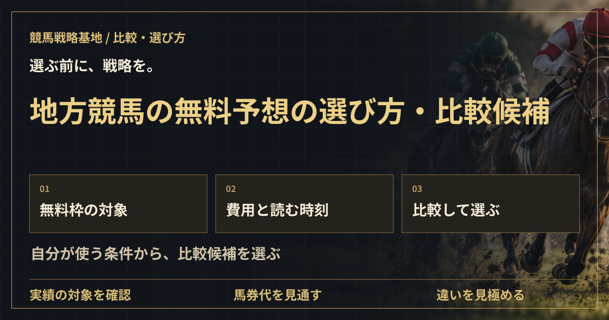 地方競馬の無料予想の選び方・比較候補の解説ビジュアル